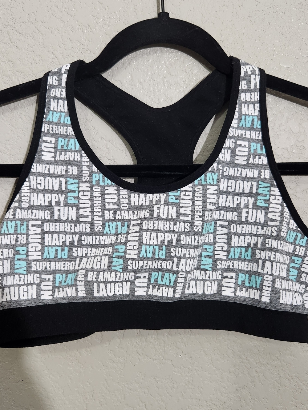 Black & Teal Graphic Racerback Sports Bra 24 In